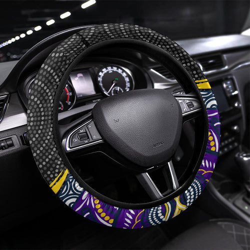 Melbourne Storm Steering Wheel Cover The Scream of Lightning Eyes - Indigenous Dot Ripping Effect