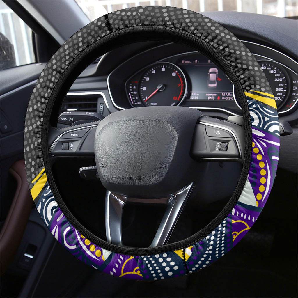 Melbourne Storm Steering Wheel Cover The Scream of Lightning Eyes - Indigenous Dot Ripping Effect