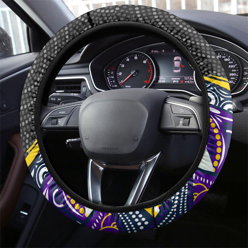 Melbourne Storm Steering Wheel Cover The Scream of Lightning Eyes - Indigenous Dot Ripping Effect