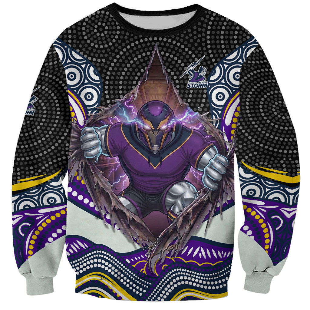 Melbourne Storm Sweatshirt The Scream of Lightning Eyes - Indigenous Dot Ripping Effect