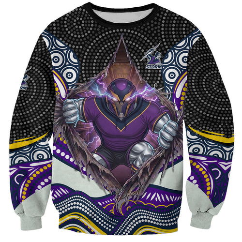 Melbourne Storm Sweatshirt The Scream of Lightning Eyes - Indigenous Dot Ripping Effect