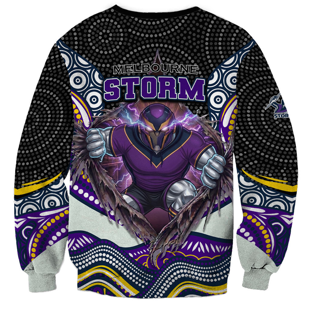 Melbourne Storm Sweatshirt The Scream of Lightning Eyes - Indigenous Dot Ripping Effect