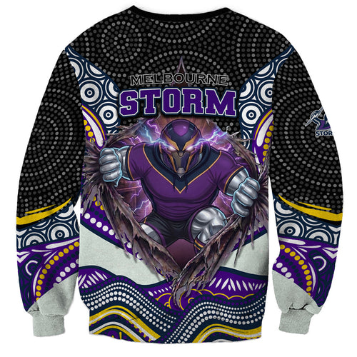 Melbourne Storm Sweatshirt The Scream of Lightning Eyes - Indigenous Dot Ripping Effect