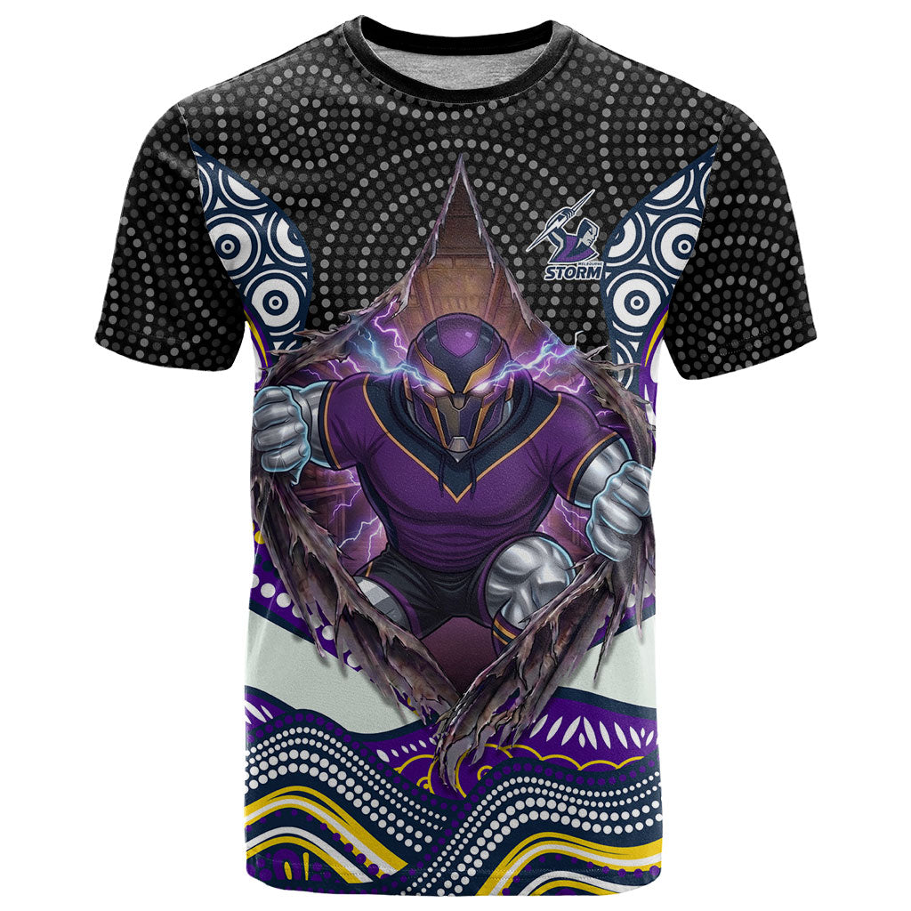 Melbourne Storm T Shirt The Scream of Lightning Eyes - Indigenous Dot Ripping Effect