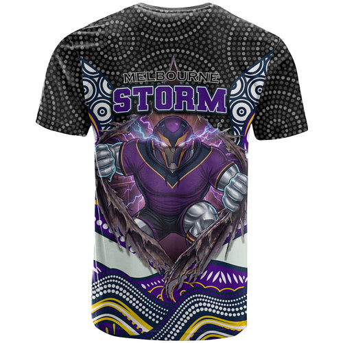 Melbourne Storm T Shirt The Scream of Lightning Eyes - Indigenous Dot Ripping Effect