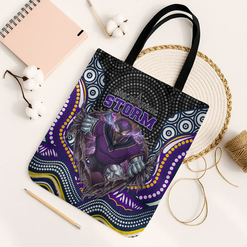 Melbourne Storm Tote Bag The Scream of Lightning Eyes - Indigenous Dot Ripping Effect