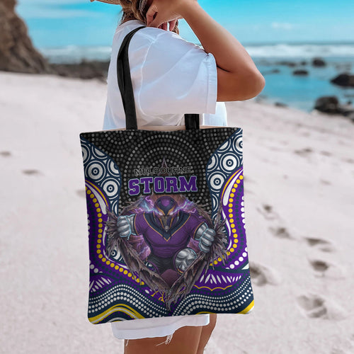 Melbourne Storm Tote Bag The Scream of Lightning Eyes - Indigenous Dot Ripping Effect