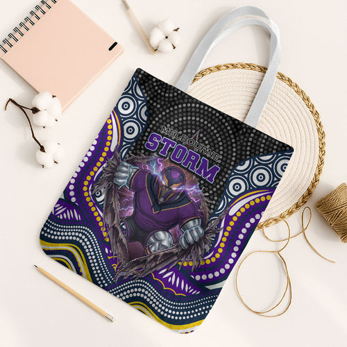 Melbourne Storm Tote Bag The Scream of Lightning Eyes - Indigenous Dot Ripping Effect