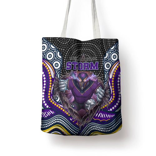 Melbourne Storm Tote Bag The Scream of Lightning Eyes - Indigenous Dot Ripping Effect