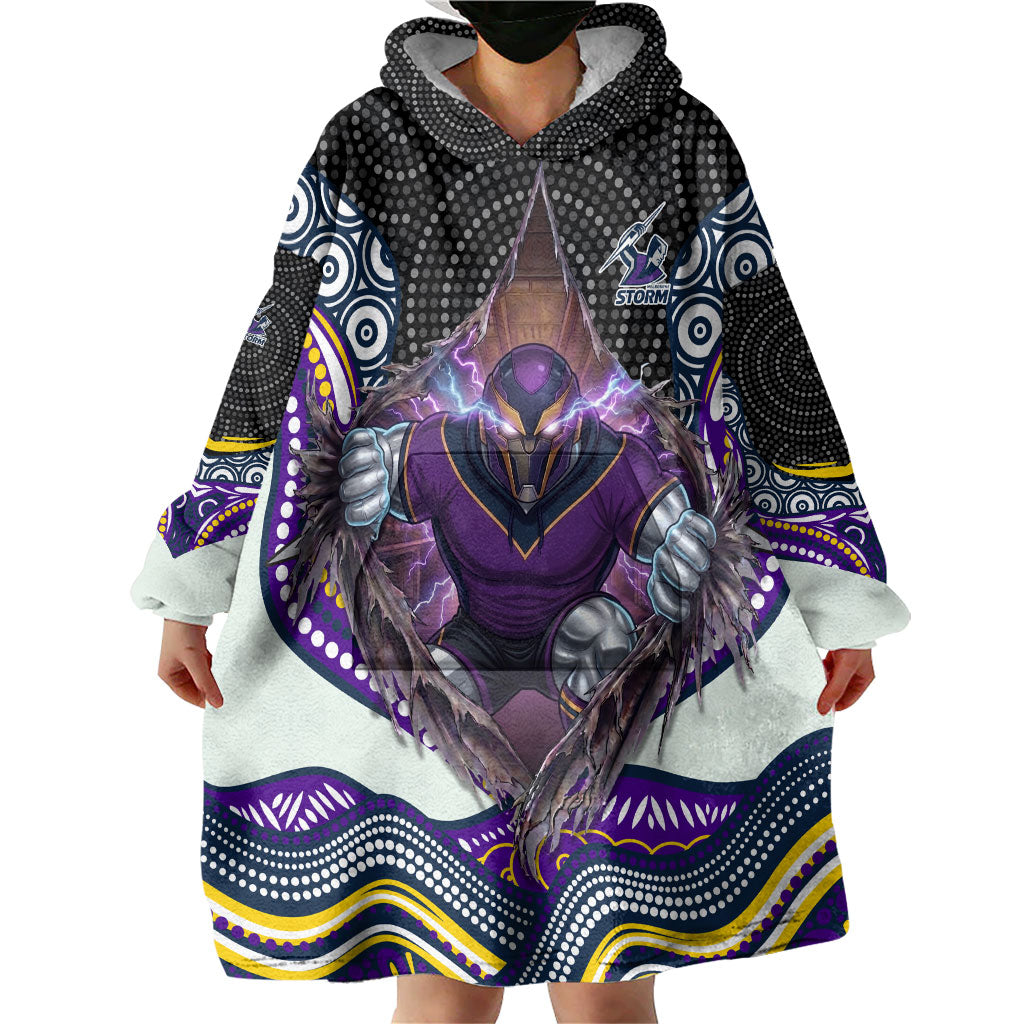 Melbourne Storm Wearable Blanket Hoodie The Scream of Lightning Eyes - Indigenous Dot Ripping Effect