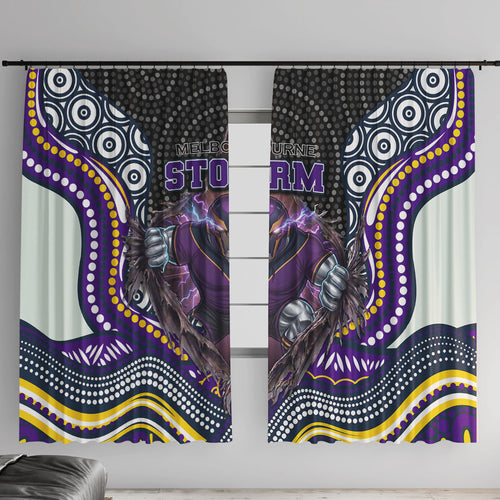 Melbourne Storm Window Curtain The Scream of Lightning Eyes - Indigenous Dot Ripping Effect