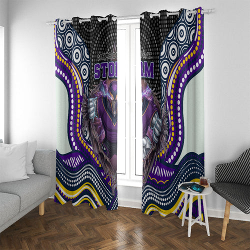 Melbourne Storm Window Curtain The Scream of Lightning Eyes - Indigenous Dot Ripping Effect