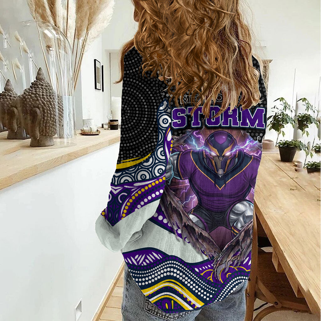 Melbourne Storm Women Casual Shirt The Scream of Lightning Eyes - Indigenous Dot Ripping Effect