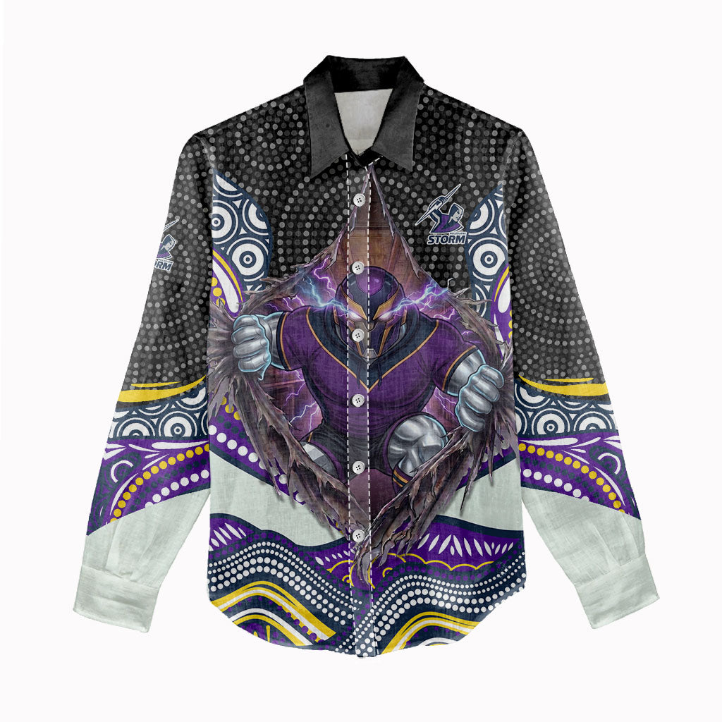 Melbourne Storm Women Casual Shirt The Scream of Lightning Eyes - Indigenous Dot Ripping Effect