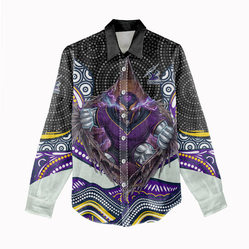 Melbourne Storm Women Casual Shirt The Scream of Lightning Eyes - Indigenous Dot Ripping Effect
