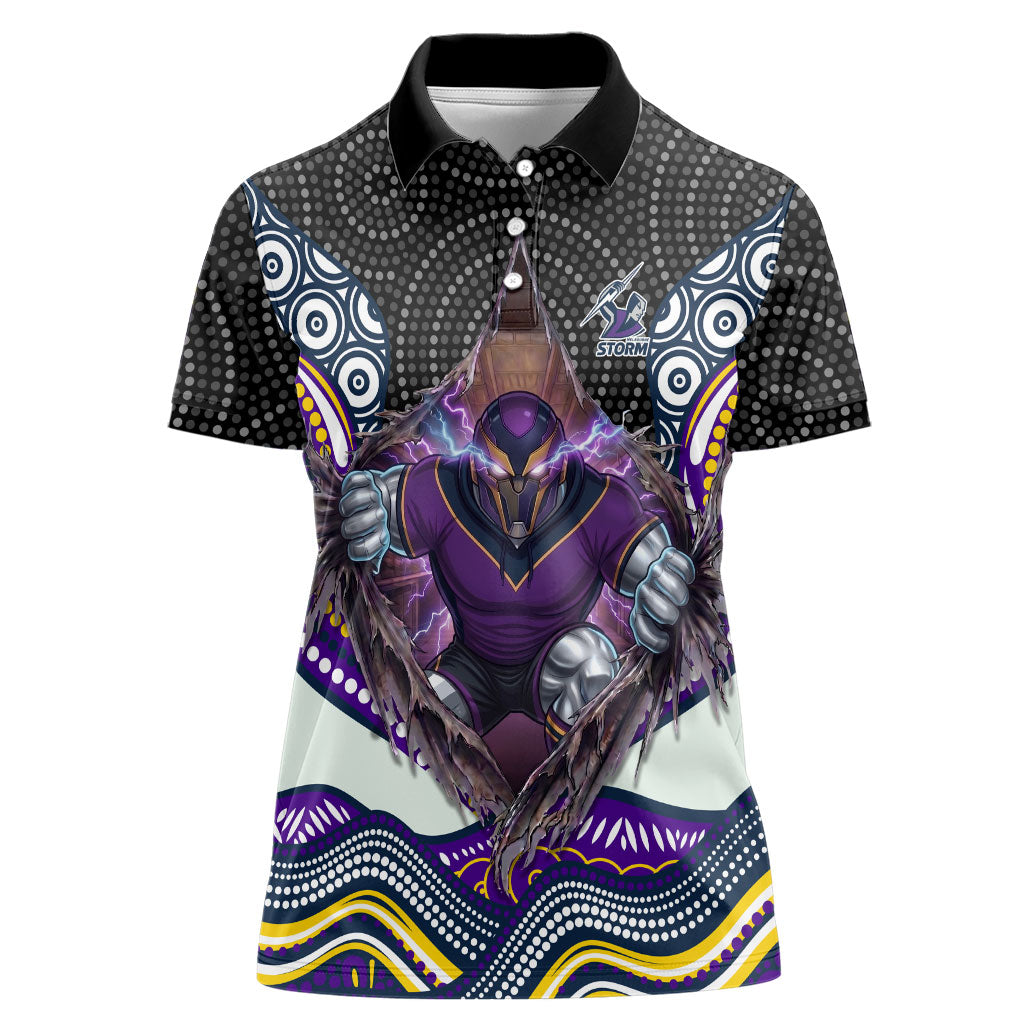 Melbourne Storm Women Polo Shirt The Scream of Lightning Eyes - Indigenous Dot Ripping Effect