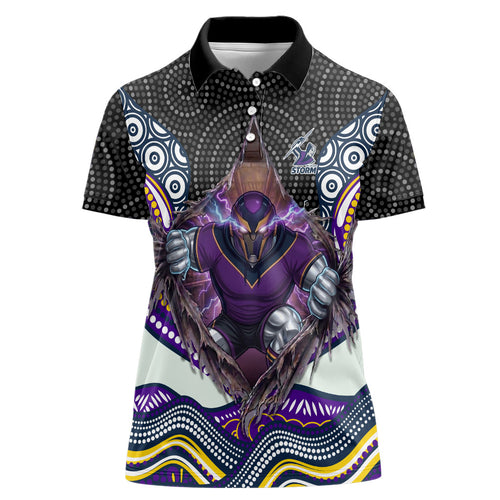 Melbourne Storm Women Polo Shirt The Scream of Lightning Eyes - Indigenous Dot Ripping Effect