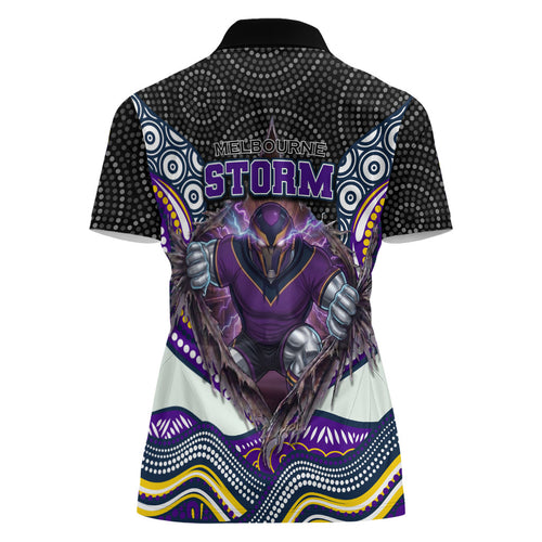 Melbourne Storm Women Polo Shirt The Scream of Lightning Eyes - Indigenous Dot Ripping Effect