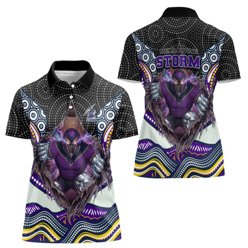 Melbourne Storm Women Polo Shirt The Scream of Lightning Eyes - Indigenous Dot Ripping Effect