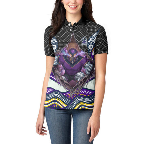 Melbourne Storm Women Polo Shirt The Scream of Lightning Eyes - Indigenous Dot Ripping Effect