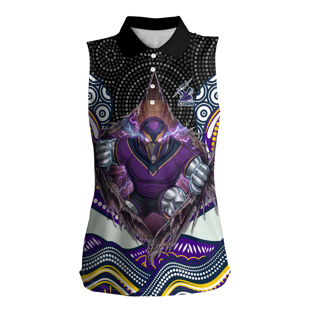 Melbourne Storm Women Sleeveless Polo Shirt The Scream of Lightning Eyes - Indigenous Dot Ripping Effect
