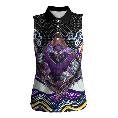 Melbourne Storm Women Sleeveless Polo Shirt The Scream of Lightning Eyes - Indigenous Dot Ripping Effect
