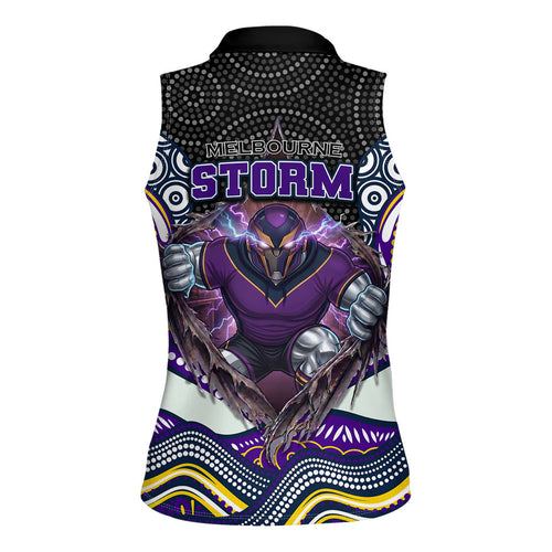 Melbourne Storm Women Sleeveless Polo Shirt The Scream of Lightning Eyes - Indigenous Dot Ripping Effect