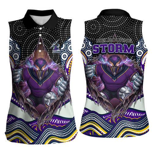 Melbourne Storm Women Sleeveless Polo Shirt The Scream of Lightning Eyes - Indigenous Dot Ripping Effect
