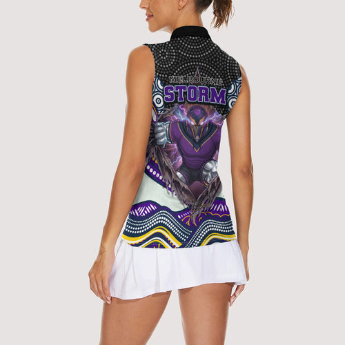 Melbourne Storm Women Sleeveless Polo Shirt The Scream of Lightning Eyes - Indigenous Dot Ripping Effect