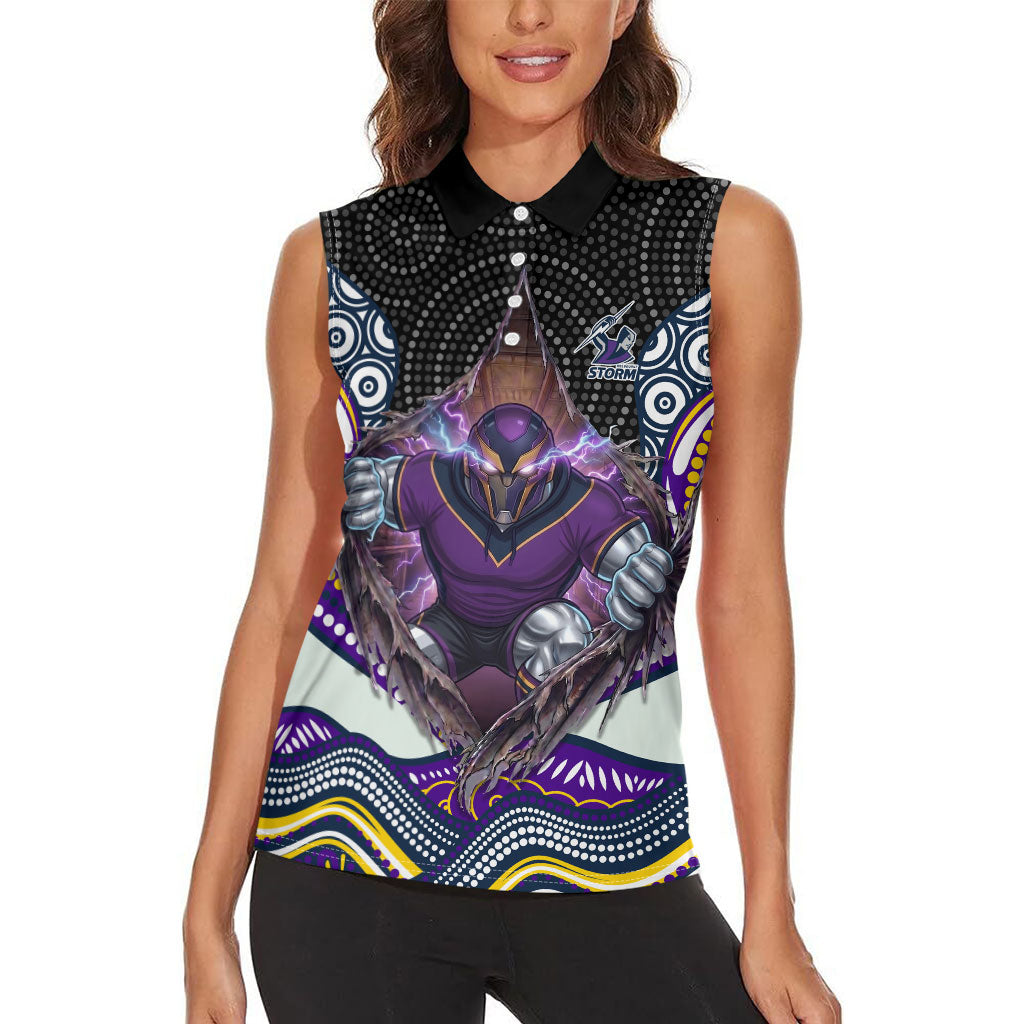 Melbourne Storm Women Sleeveless Polo Shirt The Scream of Lightning Eyes - Indigenous Dot Ripping Effect