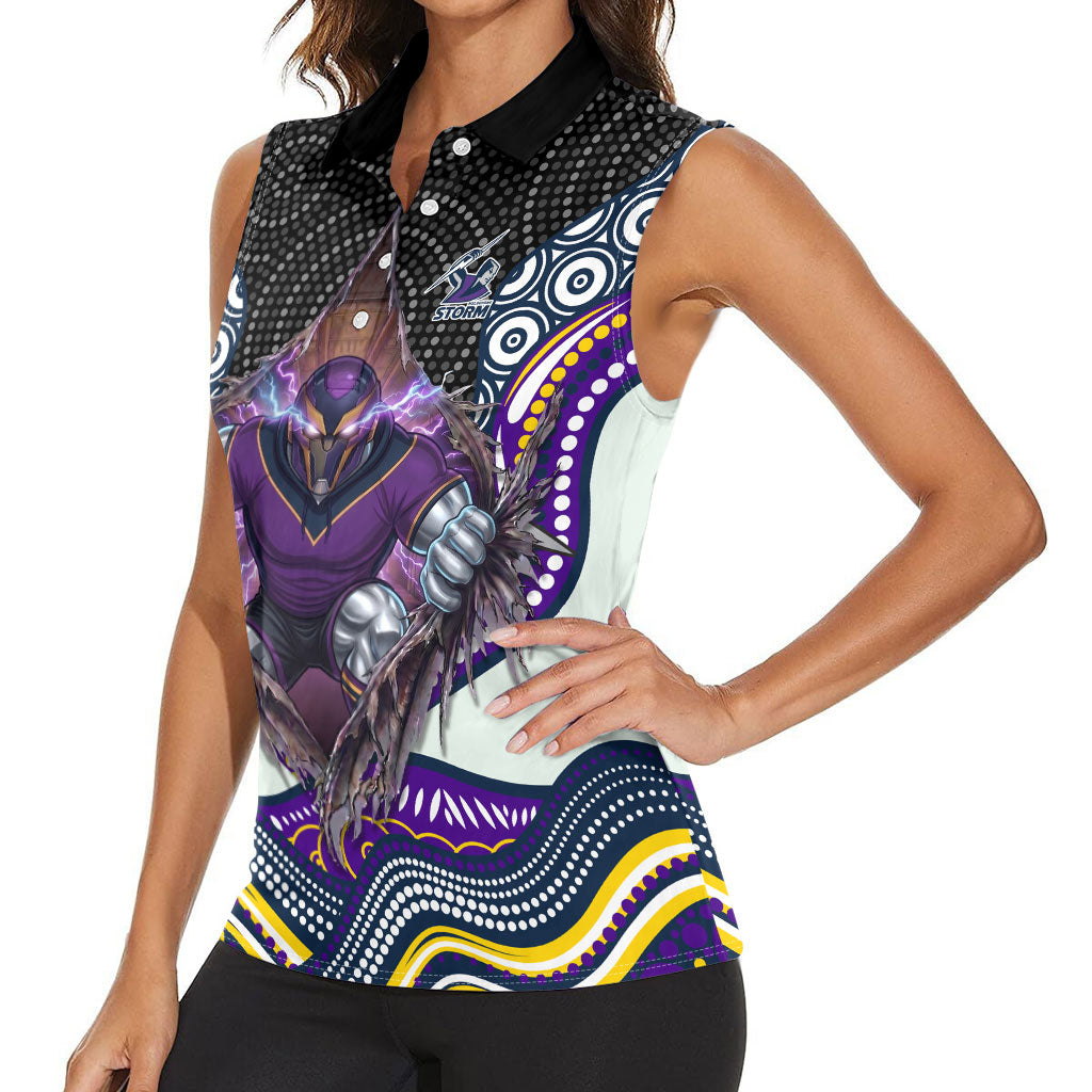 Melbourne Storm Women Sleeveless Polo Shirt The Scream of Lightning Eyes - Indigenous Dot Ripping Effect