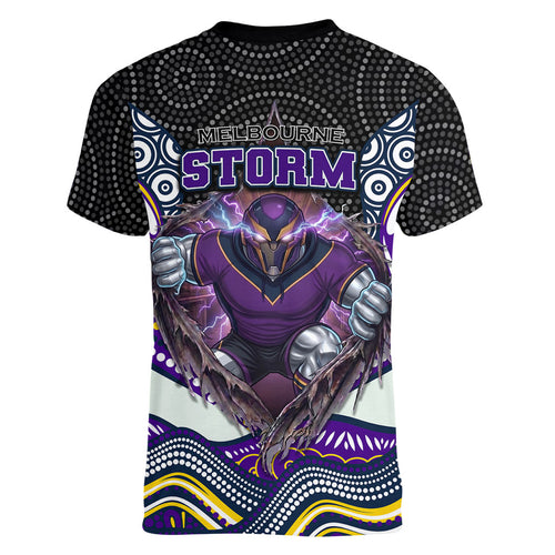 Melbourne Storm Women V-Neck T-Shirt The Scream of Lightning Eyes - Indigenous Dot Ripping Effect