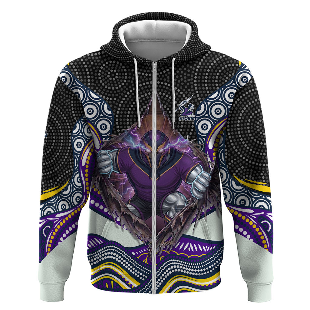 Melbourne Storm Zip Hoodie The Scream of Lightning Eyes - Indigenous Dot Ripping Effect