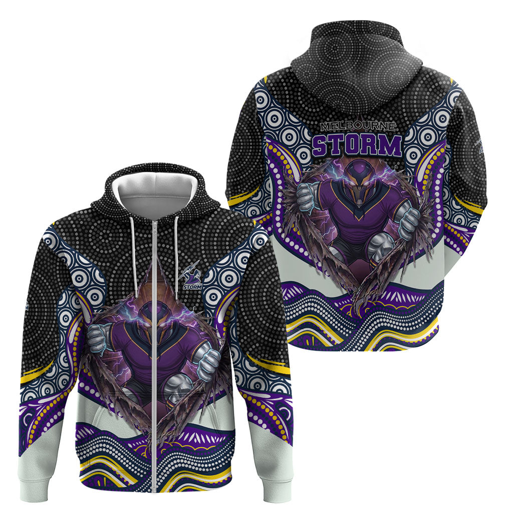 Melbourne Storm Zip Hoodie The Scream of Lightning Eyes - Indigenous Dot Ripping Effect