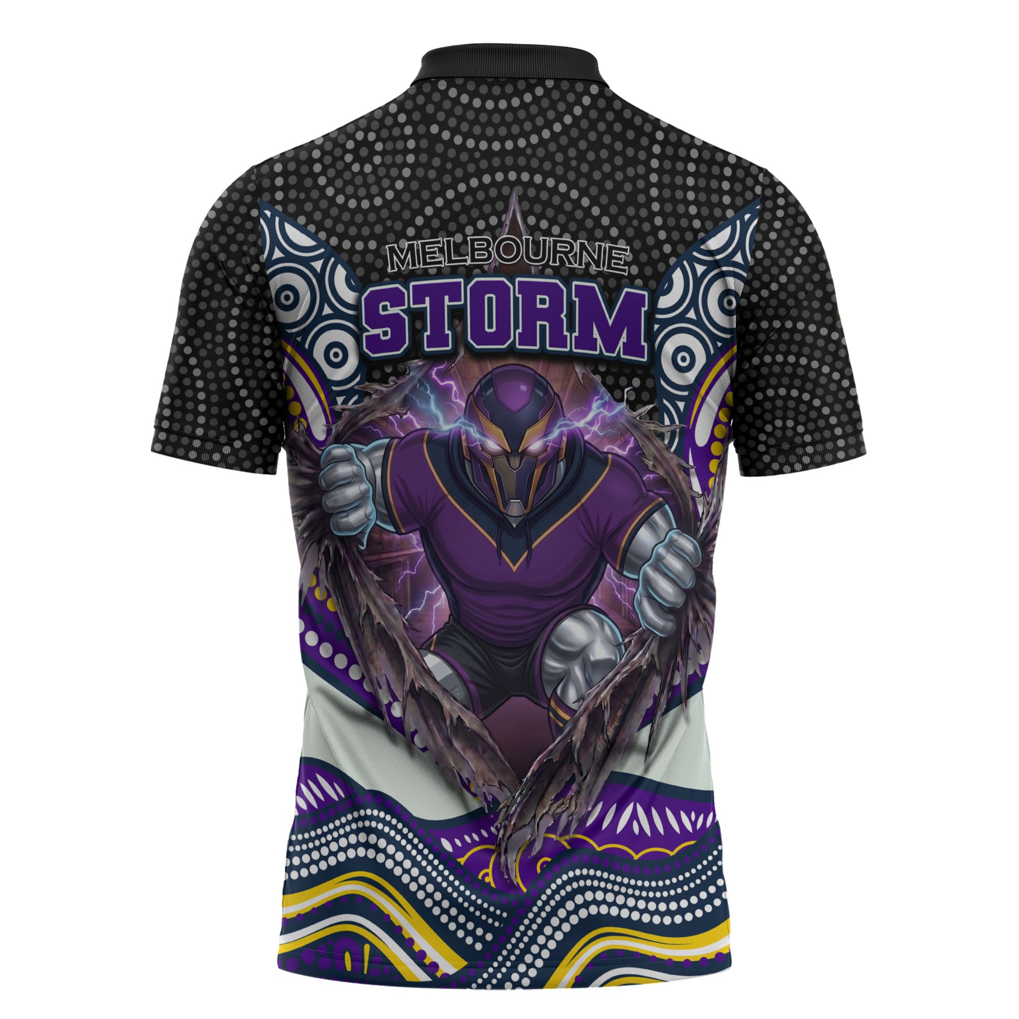 Melbourne Storm Zipper Polo Shirt The Scream of Lightning Eyes - Indigenous Dot Ripping Effect