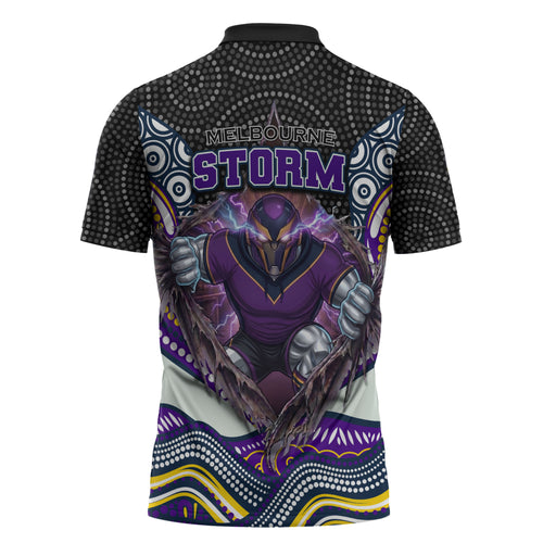 Melbourne Storm Zipper Polo Shirt The Scream of Lightning Eyes - Indigenous Dot Ripping Effect