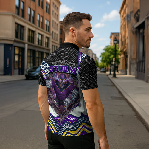 Melbourne Storm Zipper Polo Shirt The Scream of Lightning Eyes - Indigenous Dot Ripping Effect