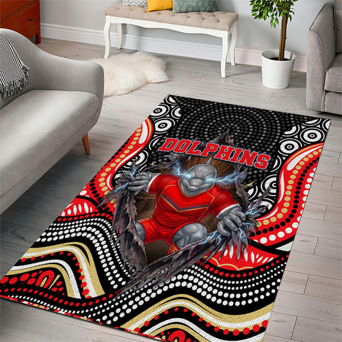 Dolphins Area Rug The Scream of Lightning Eyes - Indigenous Dot Ripping Effect
