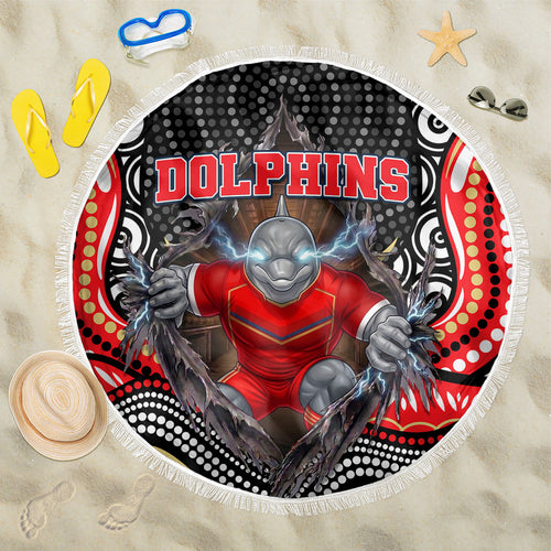 Dolphins Beach Blanket The Scream of Lightning Eyes - Indigenous Dot Ripping Effect