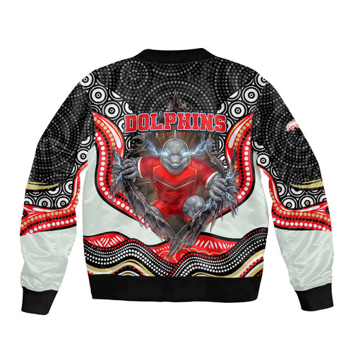 Dolphins Bomber Jacket The Scream of Lightning Eyes - Indigenous Dot Ripping Effect