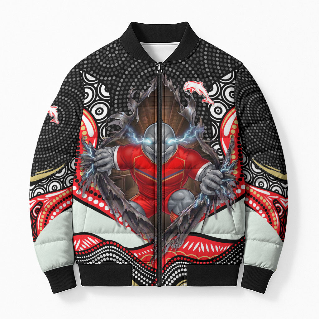 Dolphins Bomber Puffer Jacket The Scream of Lightning Eyes - Indigenous Dot Ripping Effect