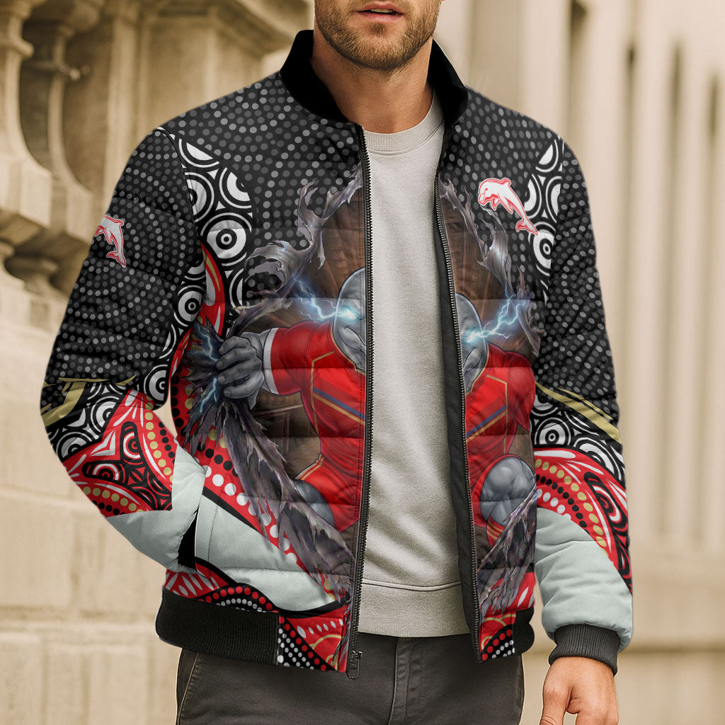 Dolphins Bomber Puffer Jacket The Scream of Lightning Eyes - Indigenous Dot Ripping Effect
