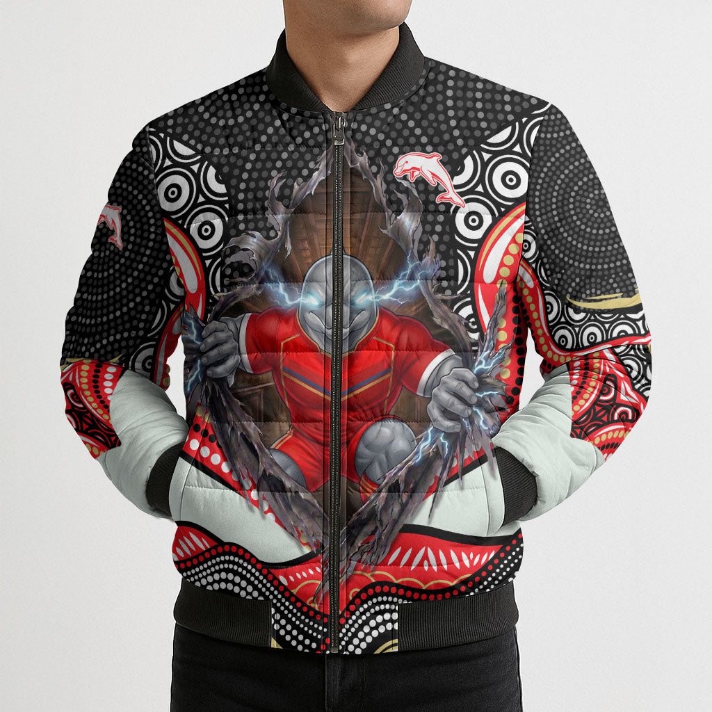 Dolphins Bomber Puffer Jacket The Scream of Lightning Eyes - Indigenous Dot Ripping Effect