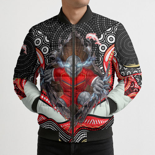 Dolphins Bomber Puffer Jacket The Scream of Lightning Eyes - Indigenous Dot Ripping Effect