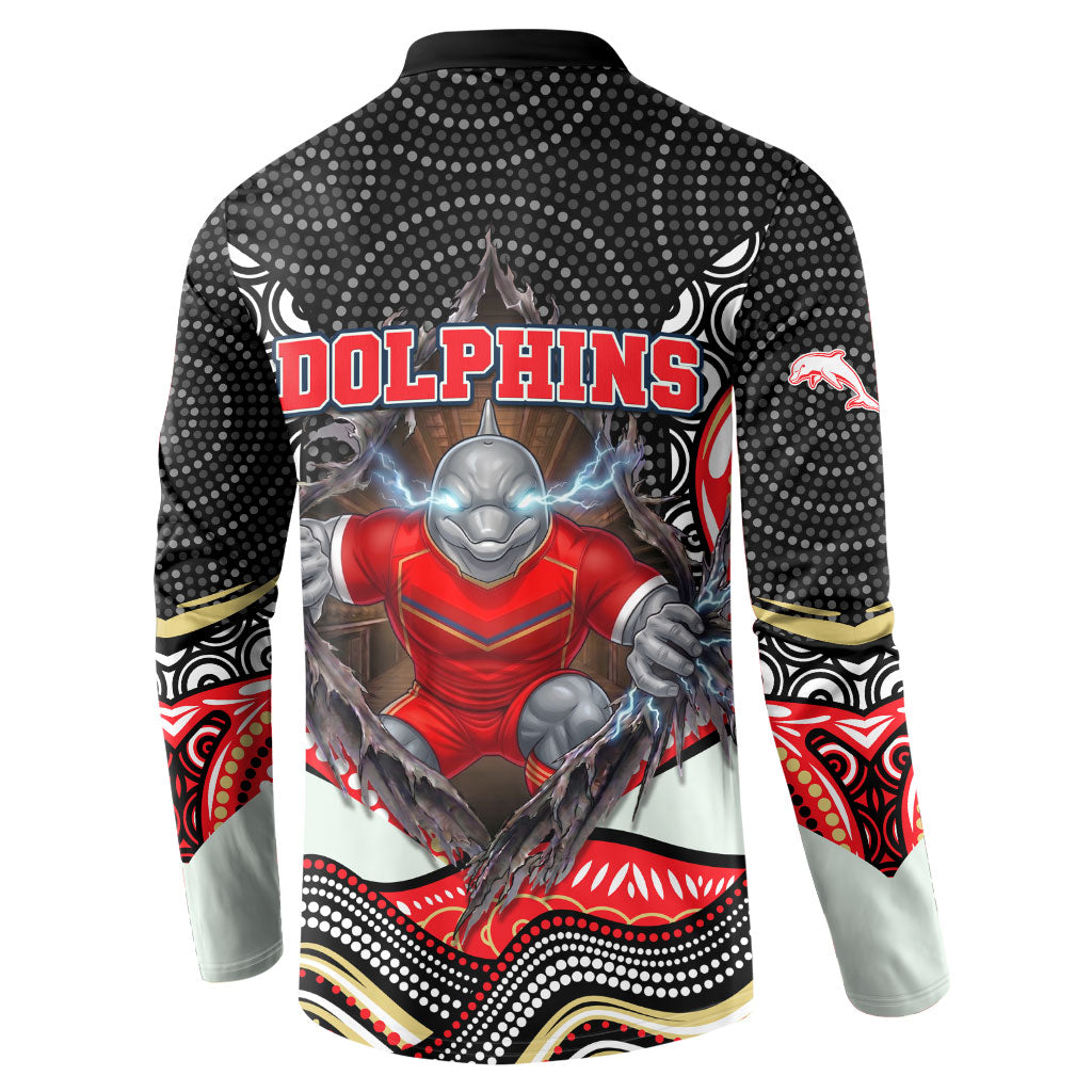 Dolphins Button Sweatshirt The Scream of Lightning Eyes - Indigenous Dot Ripping Effect