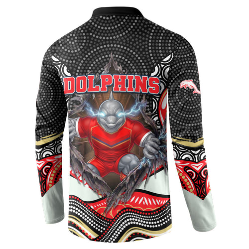 Dolphins Button Sweatshirt The Scream of Lightning Eyes - Indigenous Dot Ripping Effect