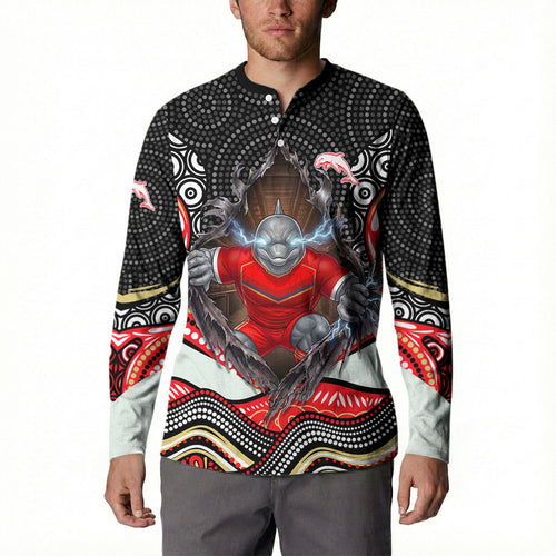 Dolphins Button Sweatshirt The Scream of Lightning Eyes - Indigenous Dot Ripping Effect