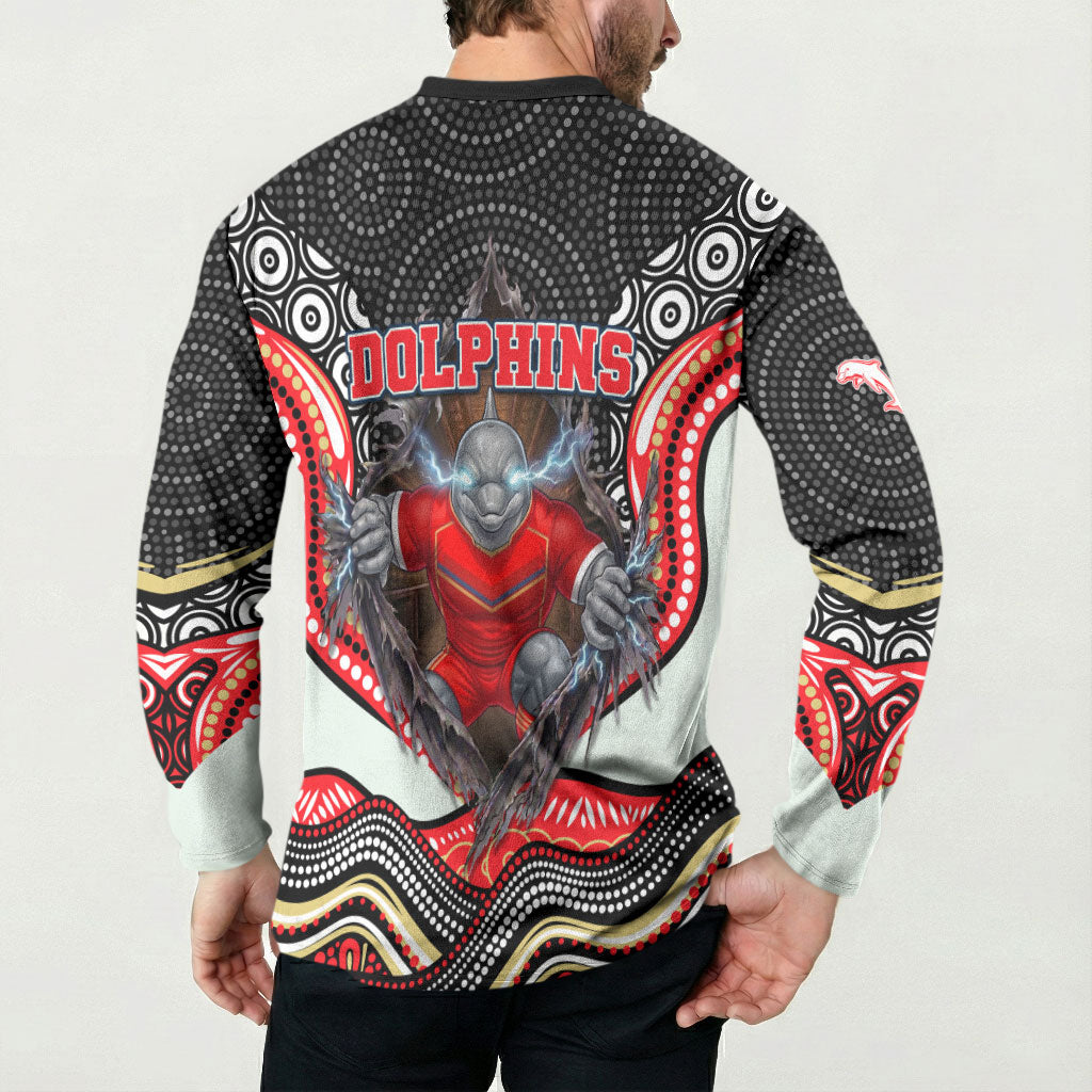 Dolphins Button Sweatshirt The Scream of Lightning Eyes - Indigenous Dot Ripping Effect