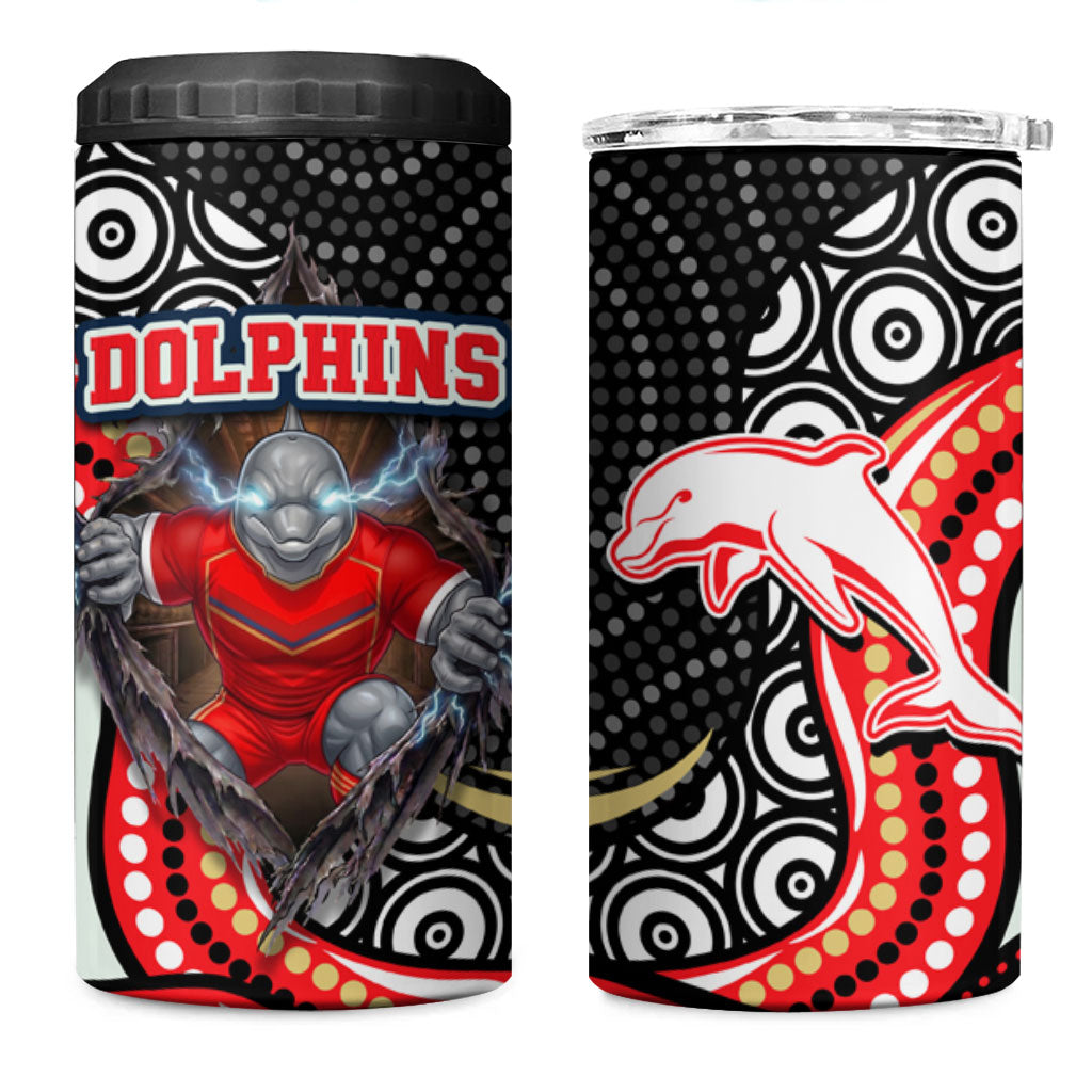 Dolphins 4 in 1 Can Cooler Tumbler The Scream of Lightning Eyes - Indigenous Dot Ripping Effect