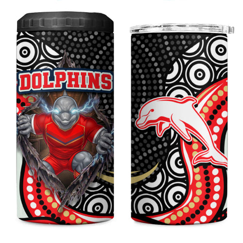 Dolphins 4 in 1 Can Cooler Tumbler The Scream of Lightning Eyes - Indigenous Dot Ripping Effect